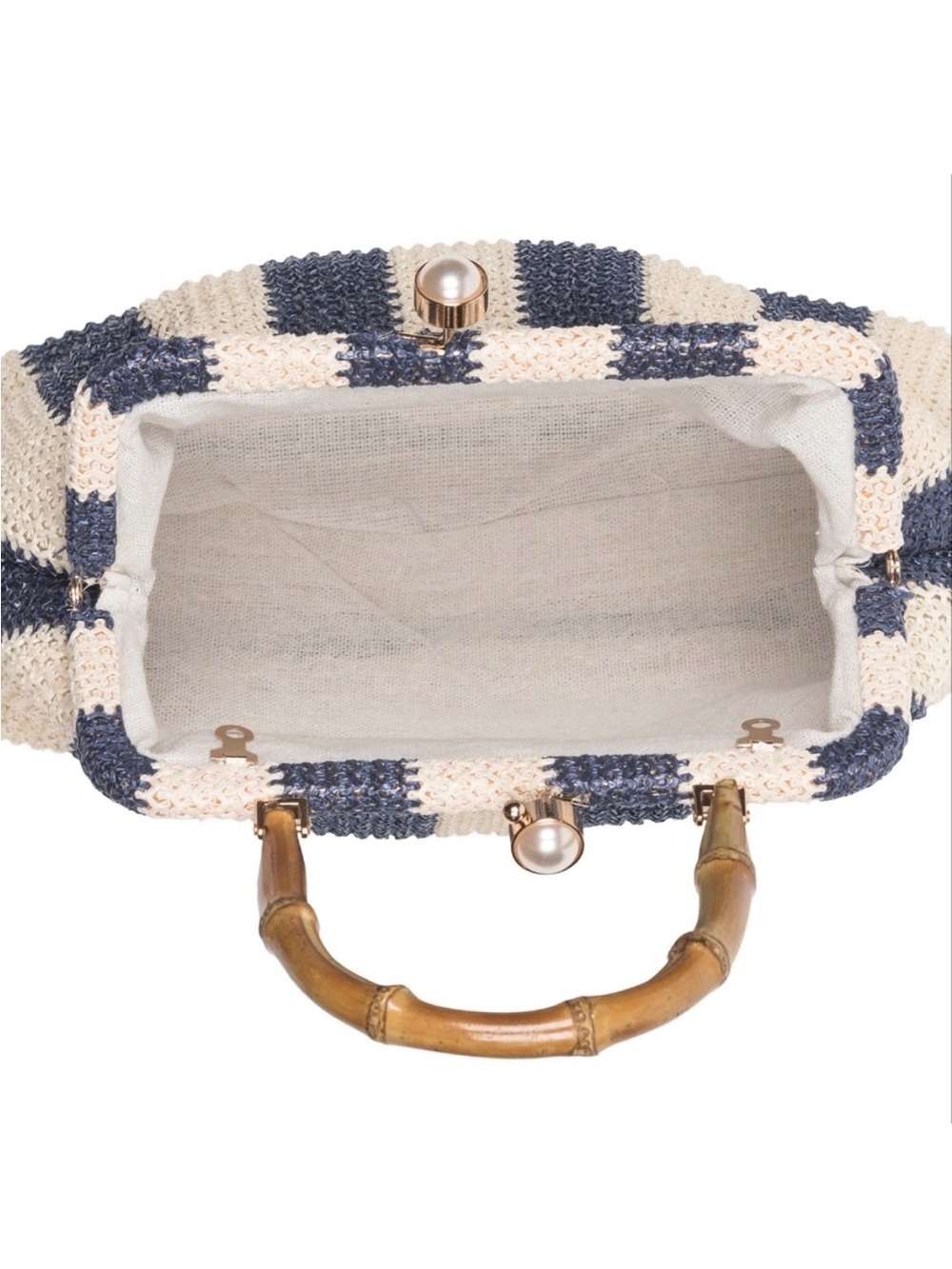 Tommy Bahama Navy and Cream Striped Woven Top-Handle Shoulder Bag - Picture 4 of 7